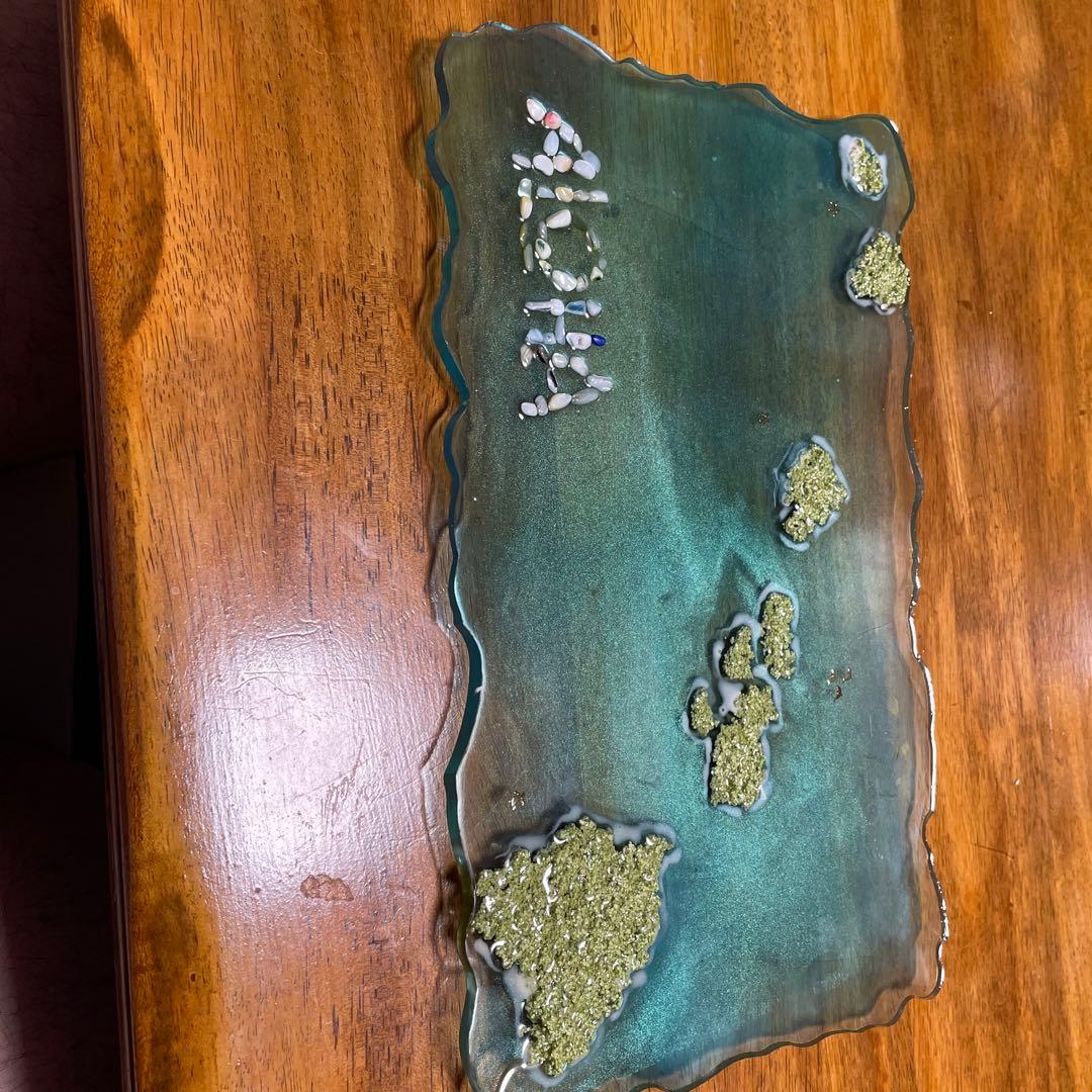 Aloha装飾プレート 青緑色　Hawaii レジン