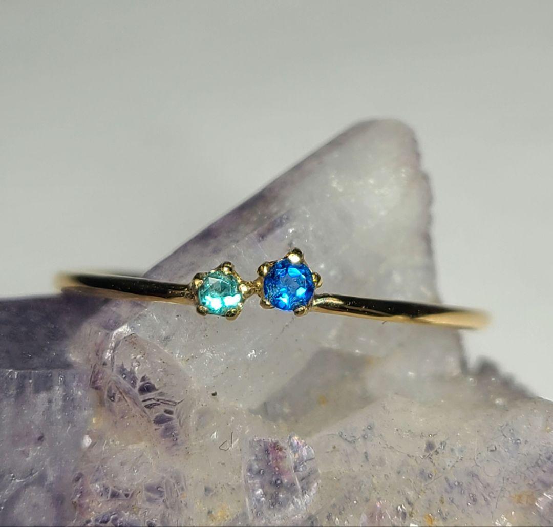 ビビッドブルーの共演★バターリャパライバトルマリン&アウイナイト18金リング★
