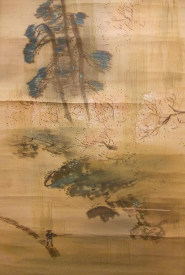 掛け軸 芝山翠圃 嵐山春雨 絹本 希少 軸装 茶道具 掛軸 です。