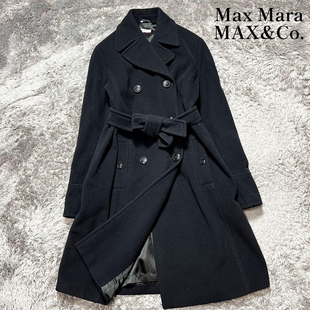 MaxMara MAX&Co. ウール ベルテッドコート ダブル 黒 S相当