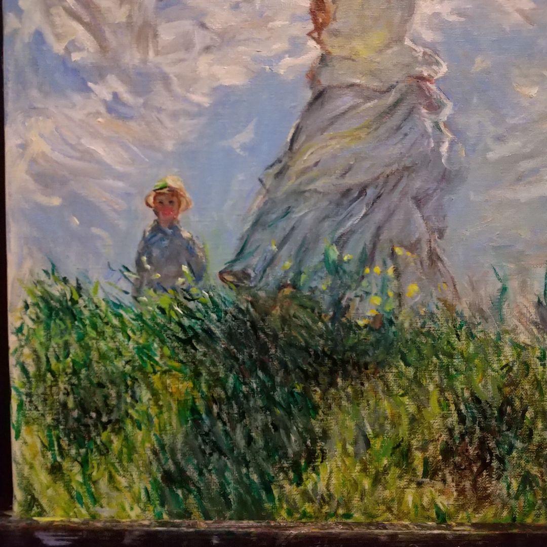 油絵 散歩、日傘をさす女 モネ 模写 ６号 F６