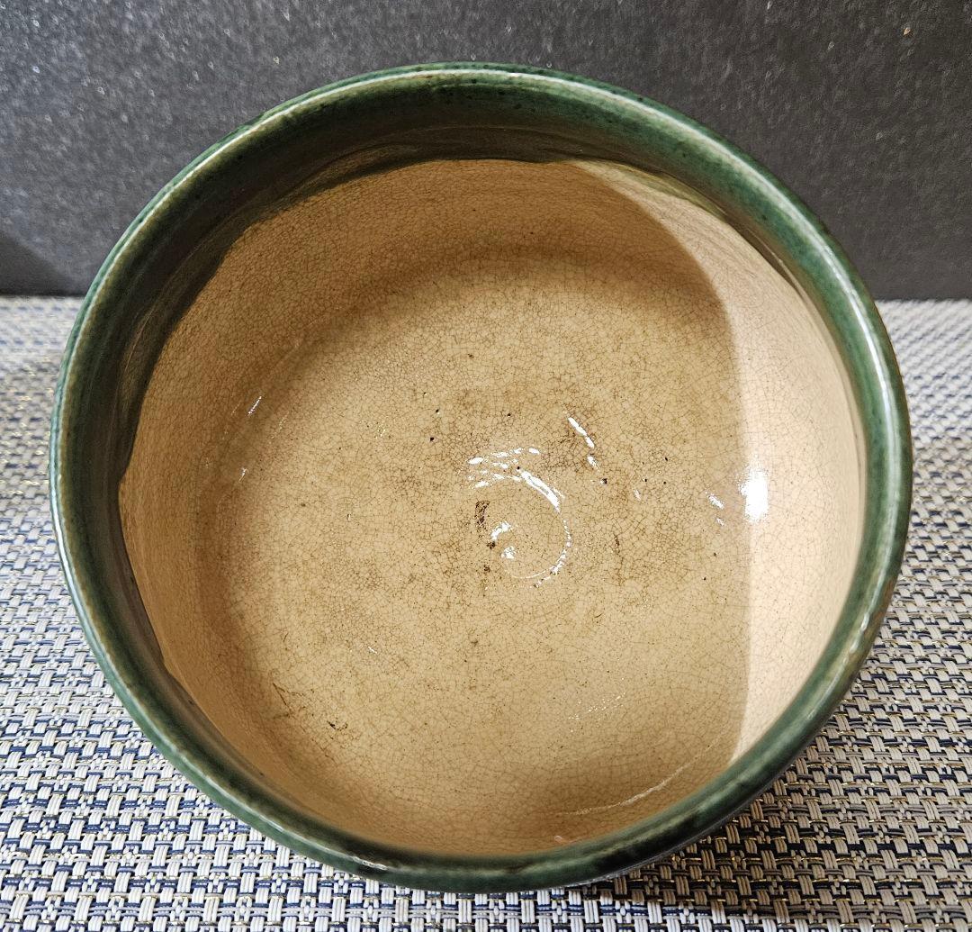 【時代古作品❗】明治時代　在印○助印 織部焼　織部釉　鉄絵　山水図　茶碗　茶道具