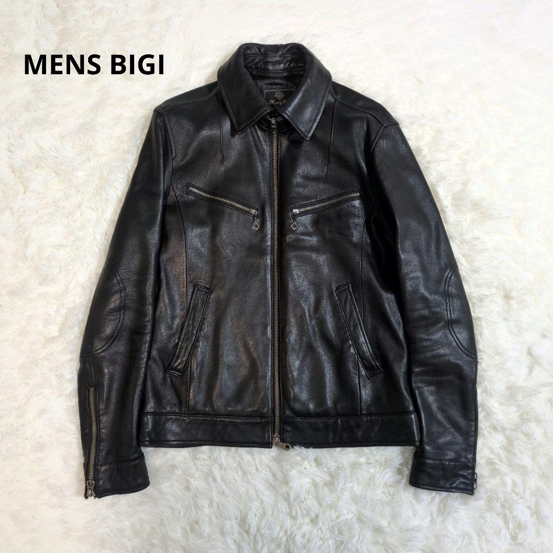 メンズビギ　羊革　ラムレザー　シングル　ジャケット　2way　ブラック　黒