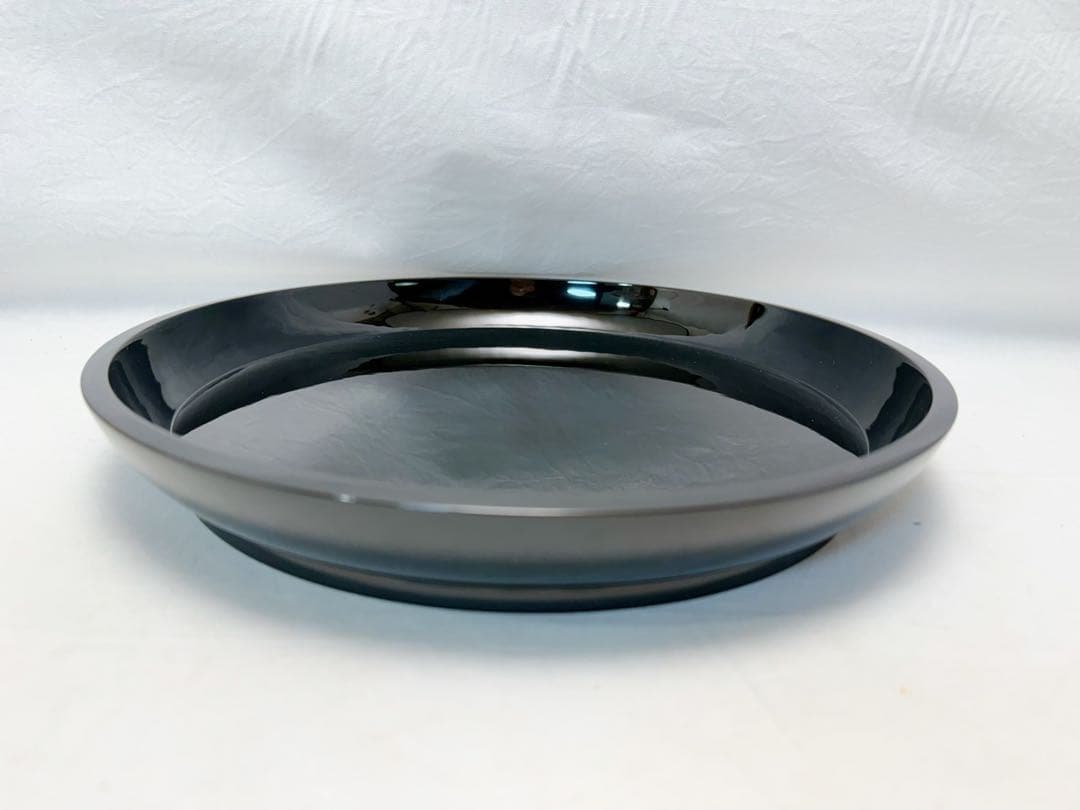 未使用 茶道具 塗師 静峰作 輪島塗 木製黒真塗 大円盆 共布 共箱