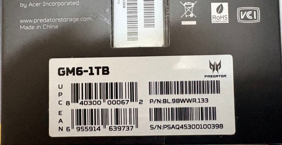 【新品　未開封】内蔵SSD　Acer Predator GM6 1TB SSD