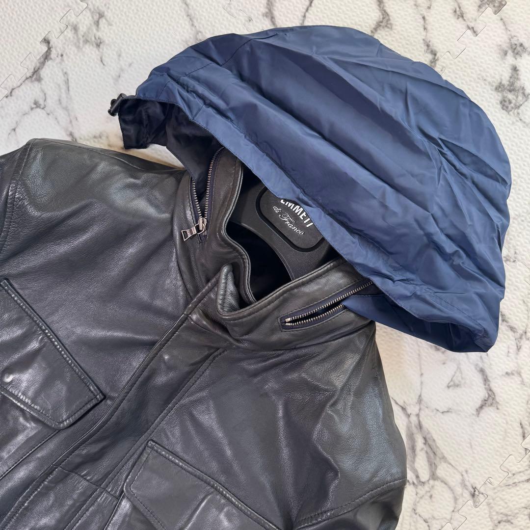 ポールスミス　シングルライダースジャケット　ラムレザー　収納フード　2way