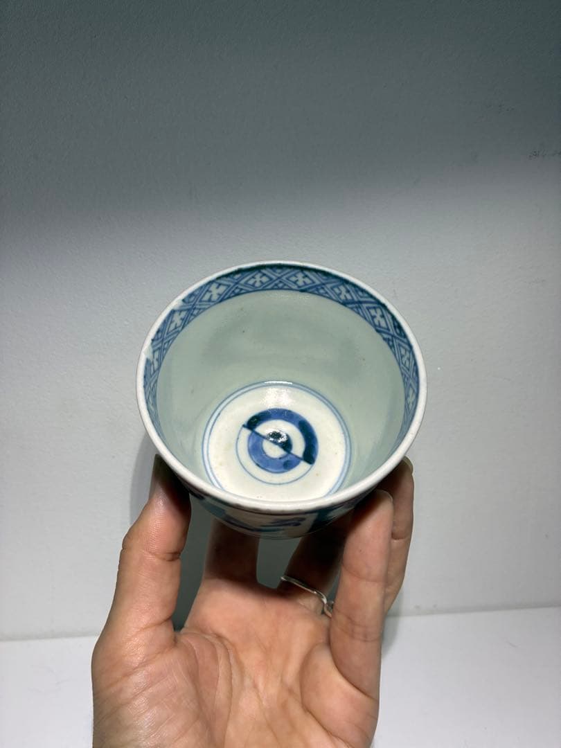 古伊万里 蕎麦猪口 異国人 帆船 ラッタン 南蛮人 アンティーク 骨董2個セット