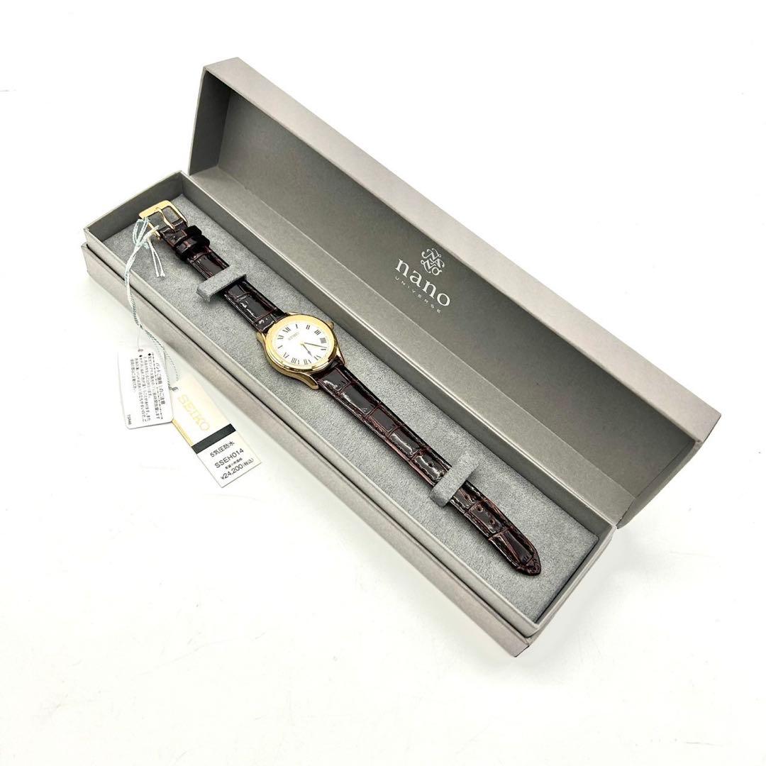 セイコー ナノユニバース コラボ 腕時計 レディース　未使用 レザーベルト 金色