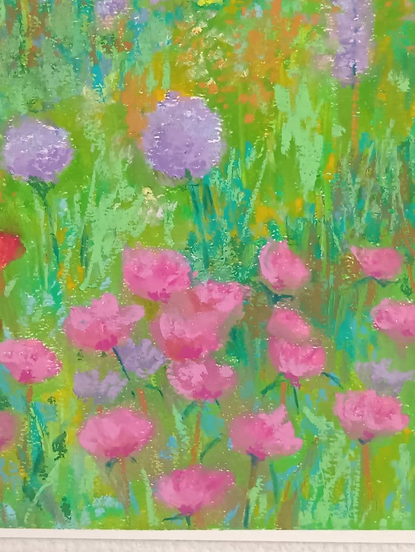 spring gardenオイルパステル原画　額付き