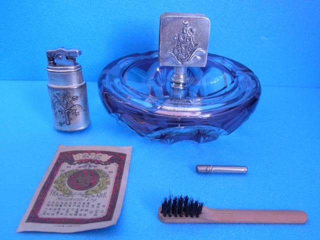 未使用品　和ガラス　切子　煙草セット　三越　戦前　デットストック　昭和レトロ