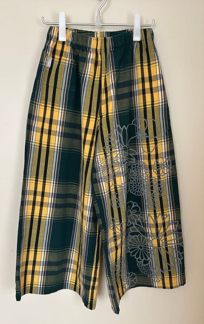 【匿名発送】SOU・SOU 広形もんぺ 伊勢木綿20/20二筋布団縞深緑色×藤黄