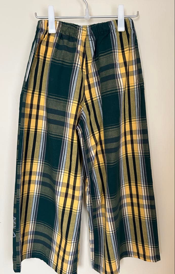 【匿名発送】SOU・SOU 広形もんぺ 伊勢木綿20/20二筋布団縞深緑色×藤黄