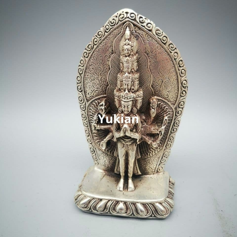 銅細工 八臂十一面観音像 仏像 装飾品 工芸品 美術品 置物