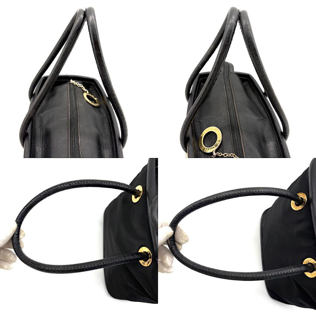 CELINE　ハンドバック　黒　ナイロン　サークル金具　スクエア　レザー