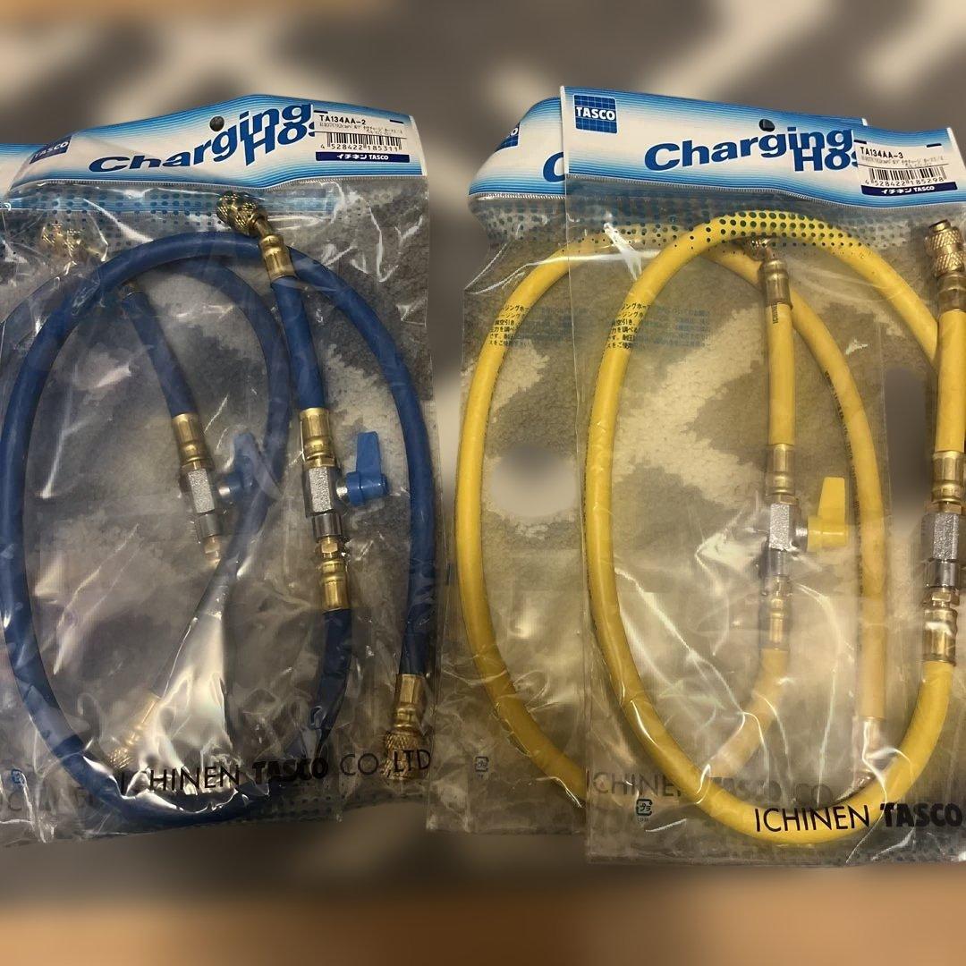 TASCO バルブ付きチャージホース1/4 92cm青2本　黄2本