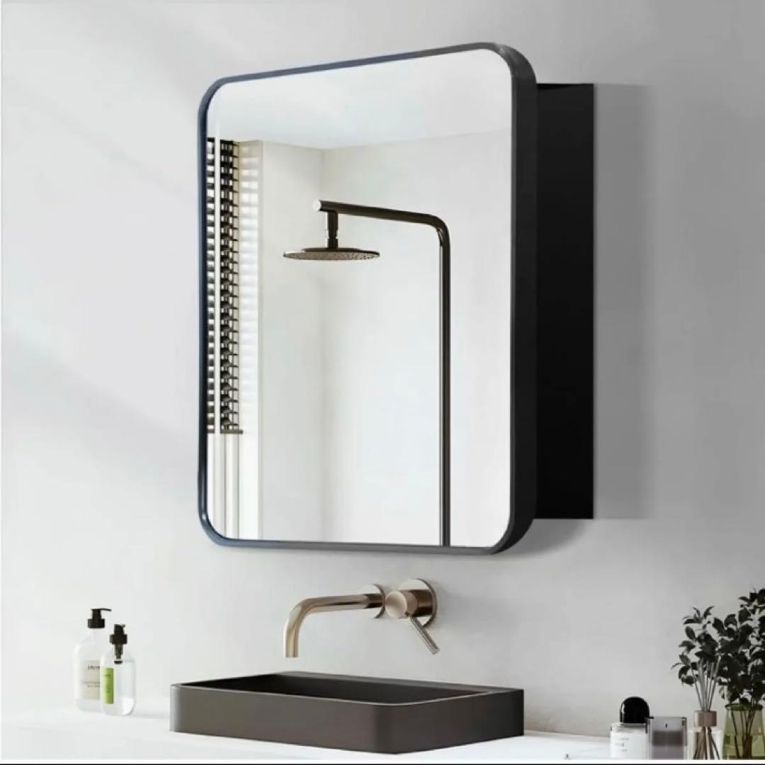 ミラーキャビネット　洗面鏡　化粧台　収納付き　壁掛け　可動棚　縦60 横50