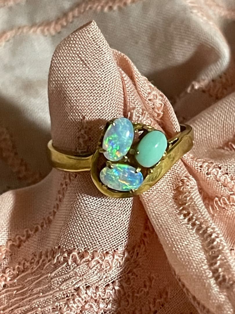 K18 ターコイズ、オパール2.59gレディースリング