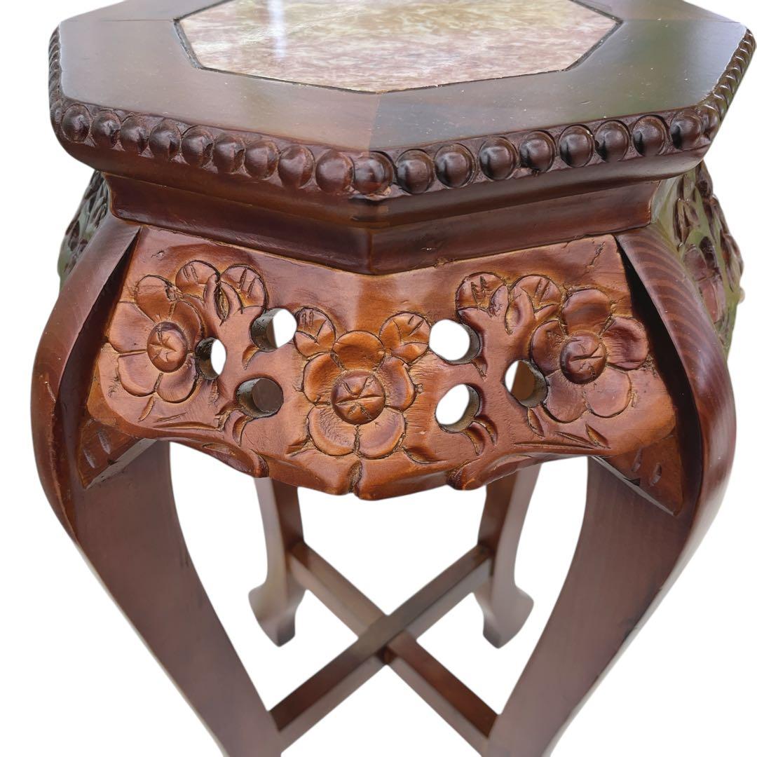 花台 飾り台 サイドテーブル 李朝様式家具 銘木 花梨 透かし彫り 八角形