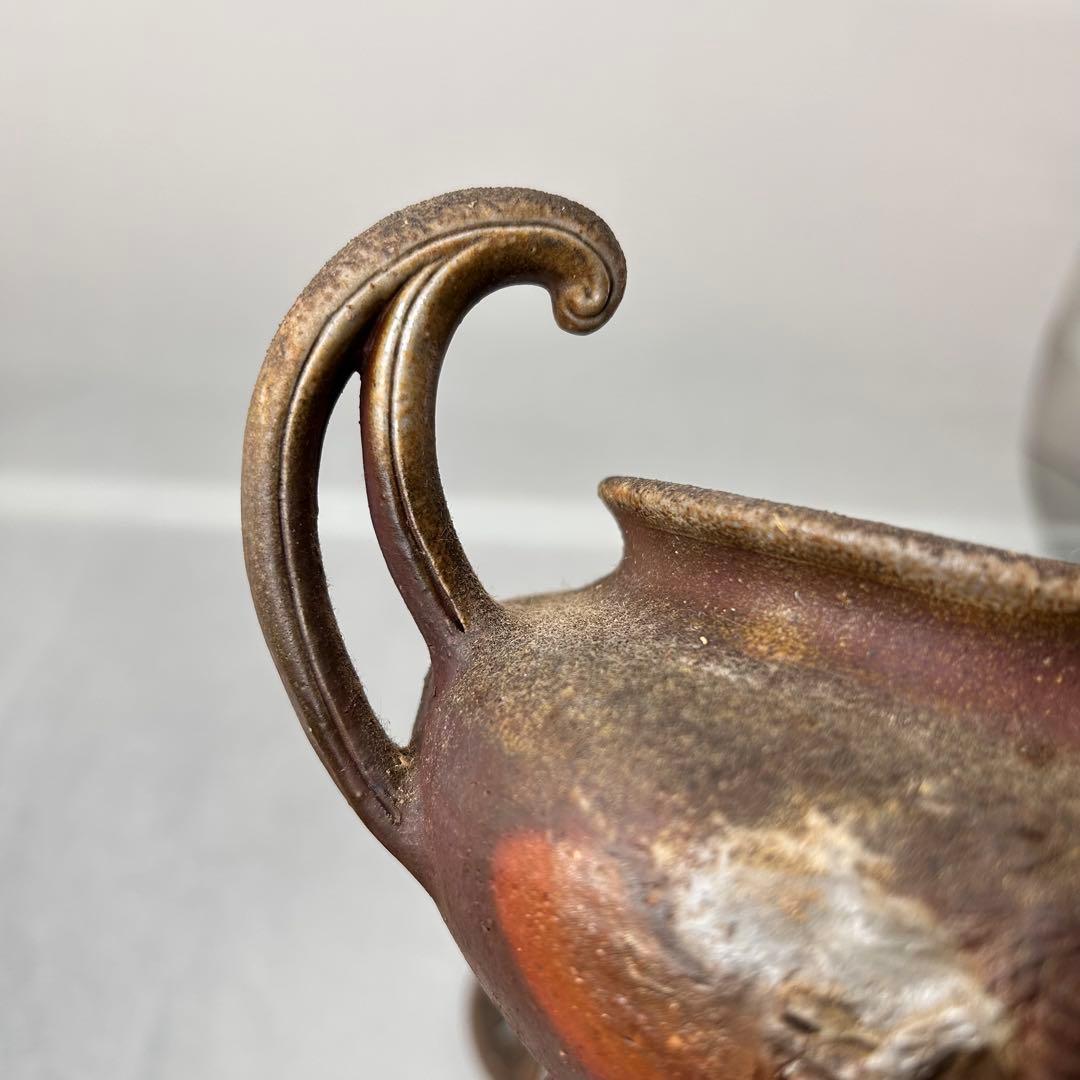 A057時代物　藤原陶斎 造　備前焼　龍鶏細工 香炉　茶道具　古美術品