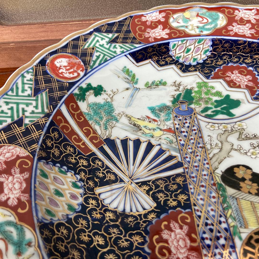 有田焼色絵扇面巻物の図大皿ニ枚
