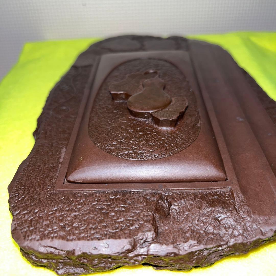 ⭕️赤間硯　古硯　赤間関　デカイ　7寸大　共蓋付き　墨持ち良い　手間