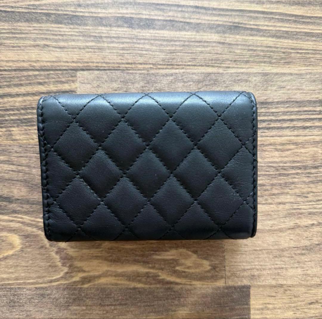 最終価格　ボーイシャネル ラムスキン　ゴールド金具　黒　三つ折り財布