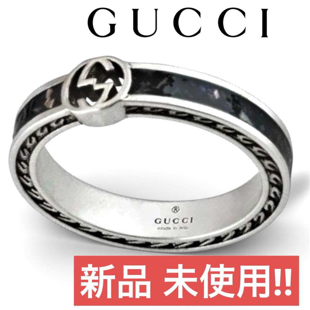 「正規品⭕️」新品GUCCI インターロッキングG シルバー リング 黒指輪22号