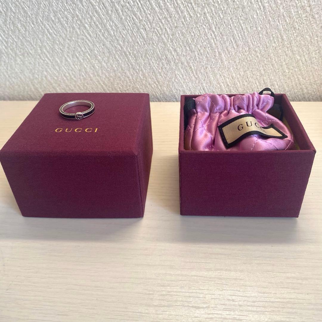 「正規品⭕️」新品GUCCI インターロッキングG シルバー リング 黒指輪22号