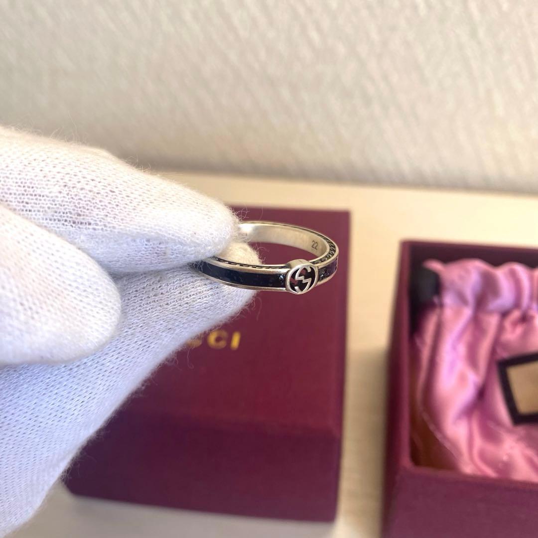 「正規品⭕️」新品GUCCI インターロッキングG シルバー リング 黒指輪22号
