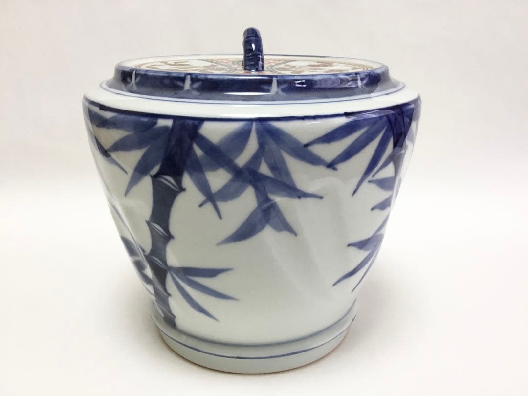 茶道具 古物品 水指 染付 竹の絵 玉堂 木箱入