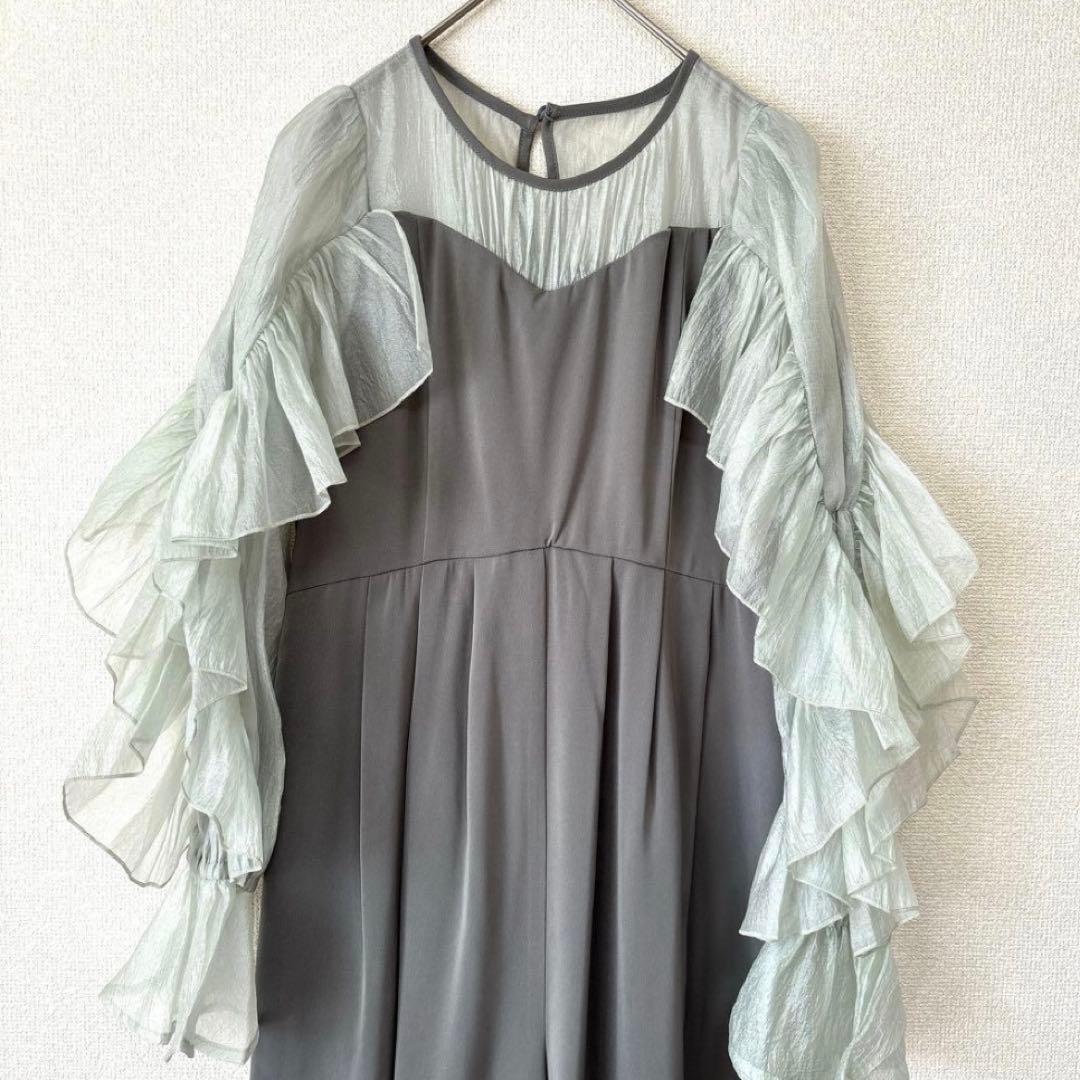 新作✨ドリードール シアーフリルパンツ パーティードレス オールインワン 緑 M