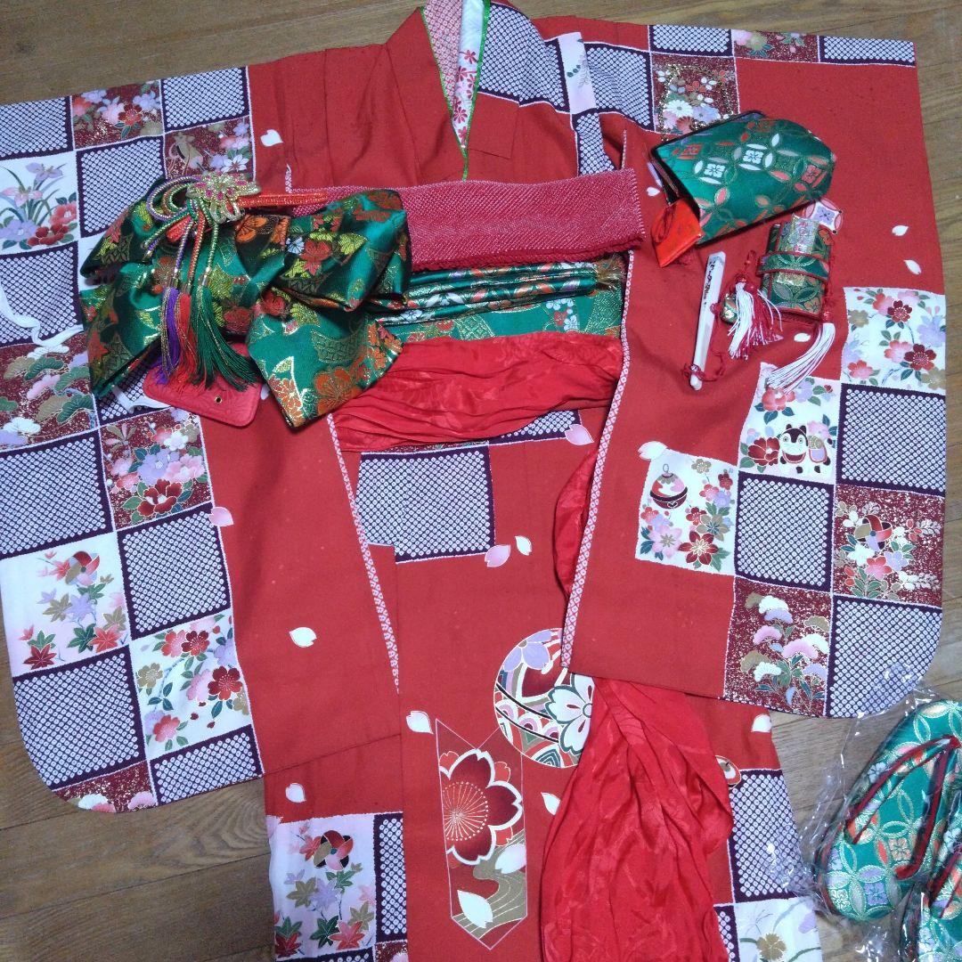 選べる色★七歳★上品★鹿の子と花の格子柄★着物セット