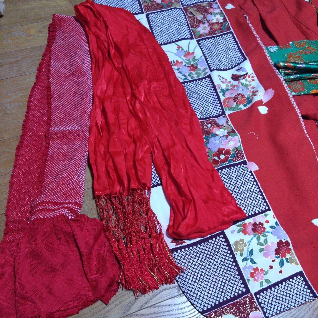 選べる色★七歳★上品★鹿の子と花の格子柄★着物セット