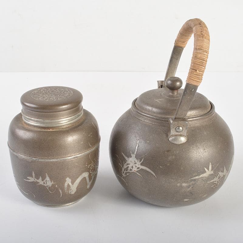 古錫　四君子文　継山造　急須　三越製　茶心壷　茶壷　合計約848g　MR6846