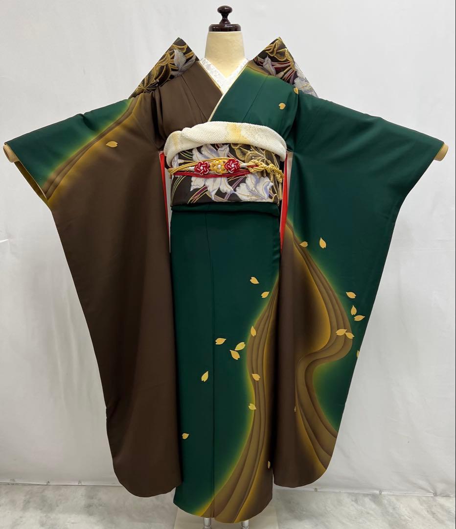 振り袖　フルセット　別誂長襦袢　金彩加工　刺繍入り　両面全通袋帯　個性的　663