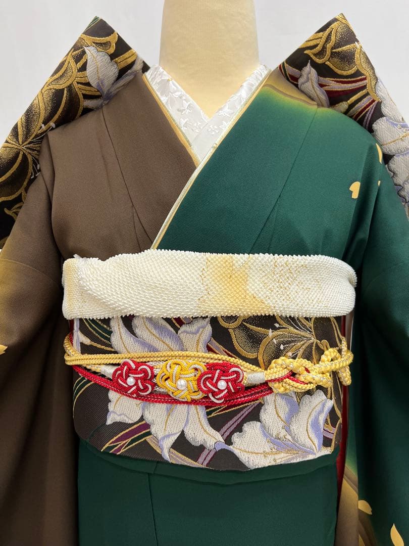 振り袖　フルセット　別誂長襦袢　金彩加工　刺繍入り　両面全通袋帯　個性的　663