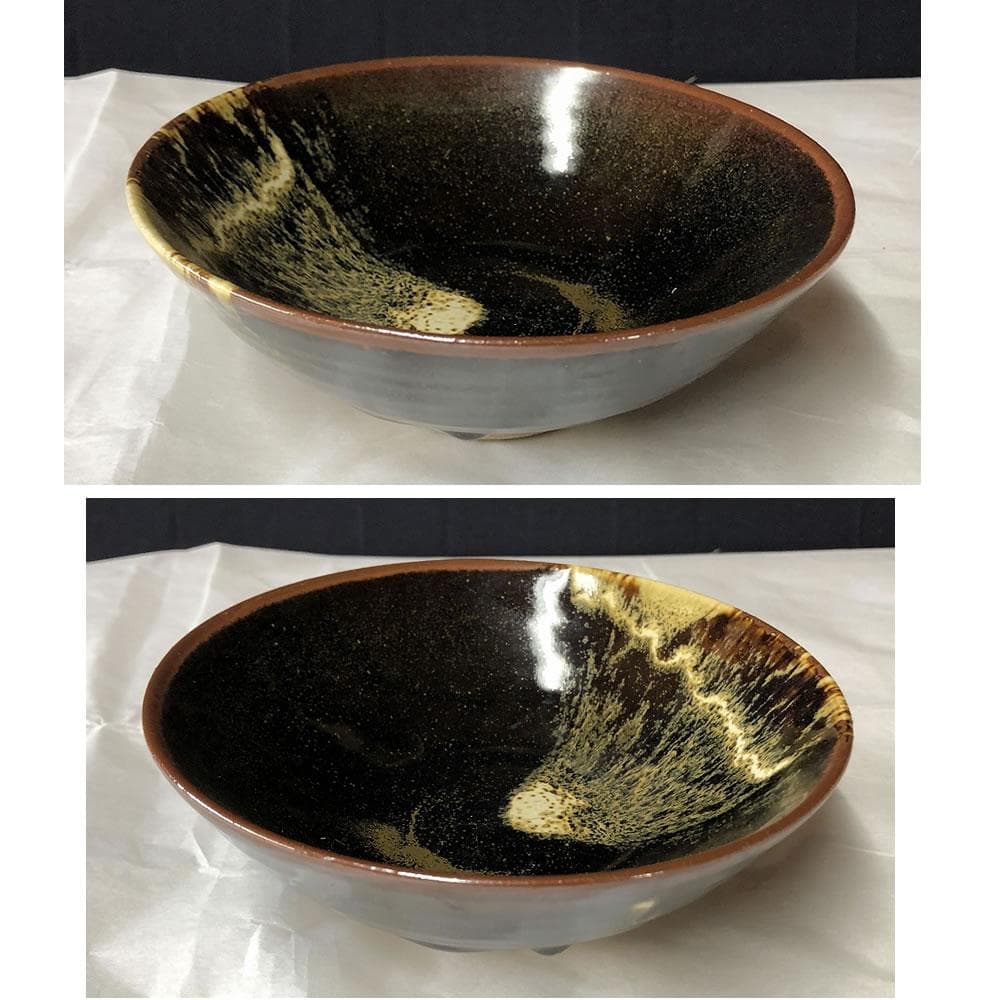 e2930 逆富士絵 平茶碗 在銘 合わせ箱 富士山 抹茶碗 茶道具