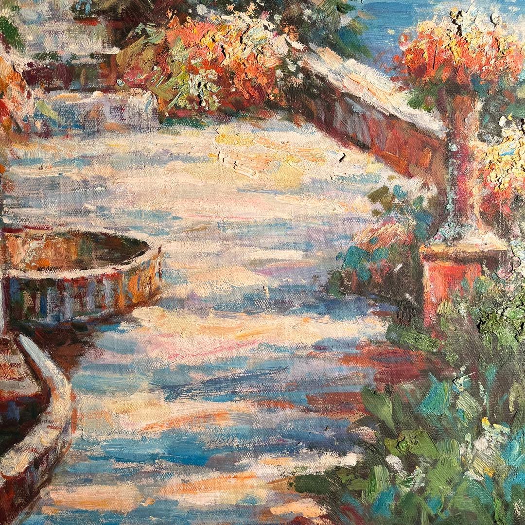 ★特大★ 手書き油絵 テラス 肉筆絵画 インテリア 油彩画