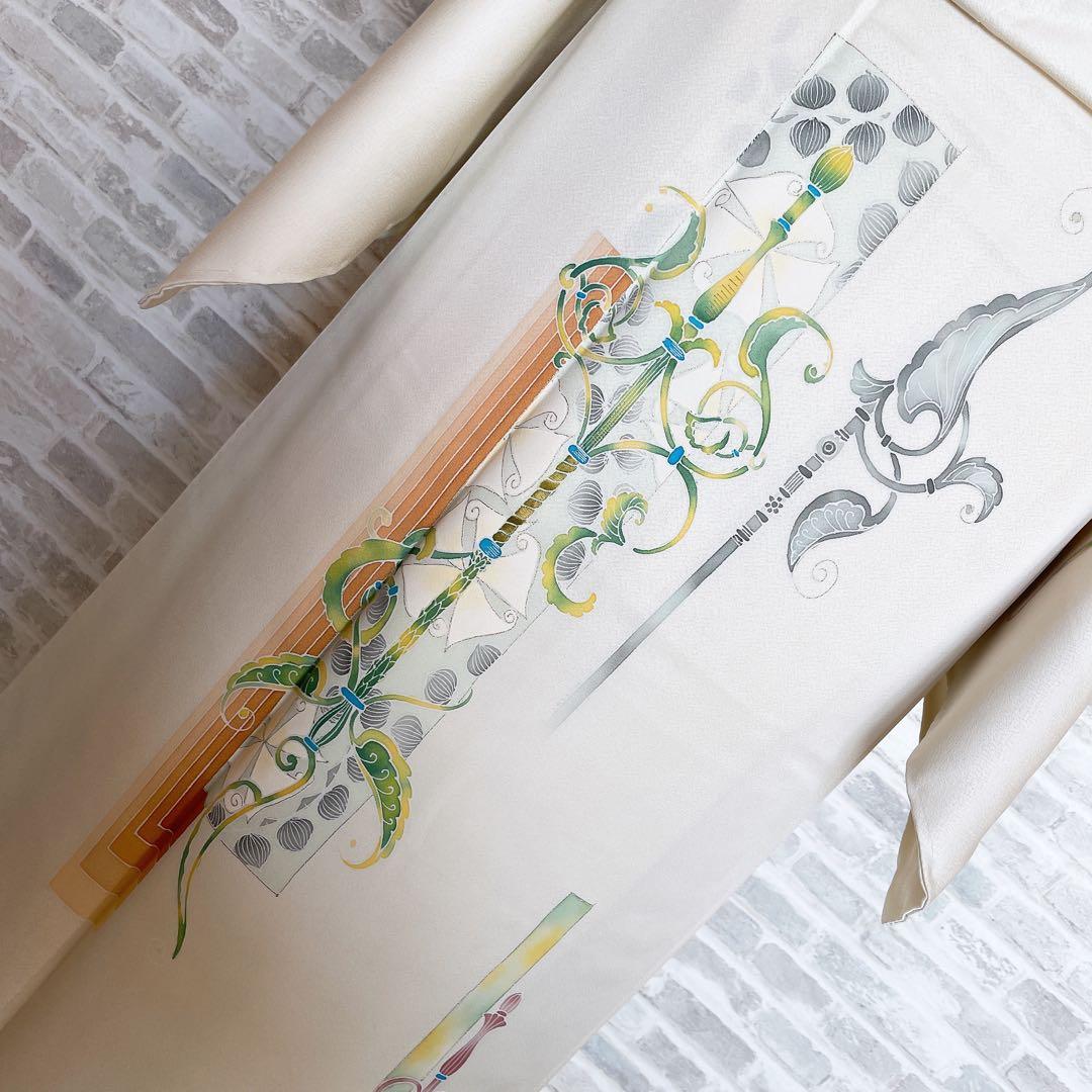 訪問着　フルセット　西洋柄　オフホワイト　金彩加工　着物　Q5