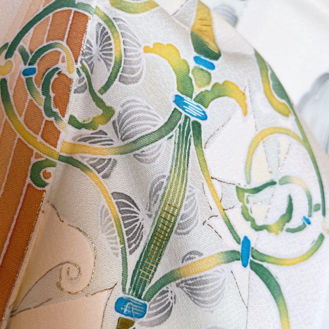 訪問着　フルセット　西洋柄　オフホワイト　金彩加工　着物　Q5