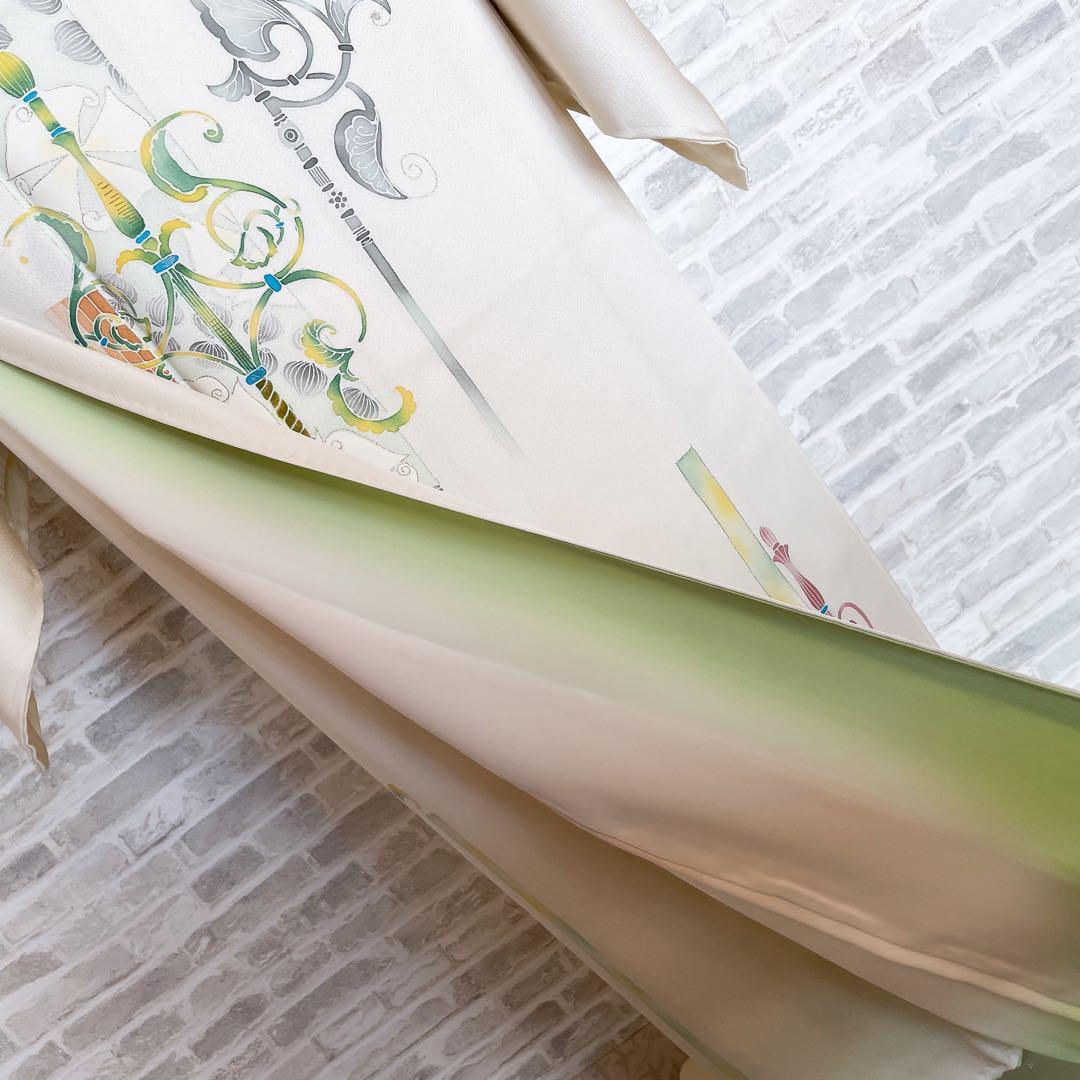 訪問着　フルセット　西洋柄　オフホワイト　金彩加工　着物　Q5