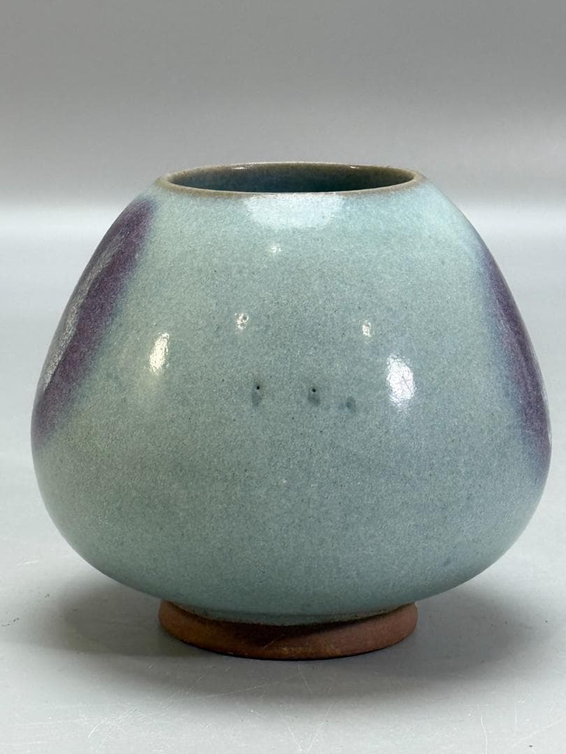 中国美術 澱青釉 紫紅斑 水盂 高さ9.6cm 小壷 茶入 DT075