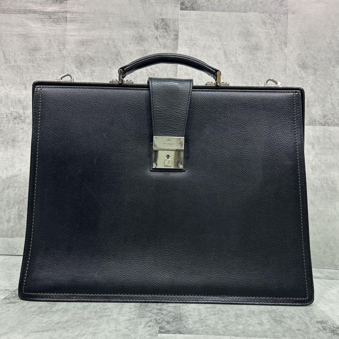 LANVIN ダレスバッグ 本革 2way レザー ブラック 黒 自立 鍵付き