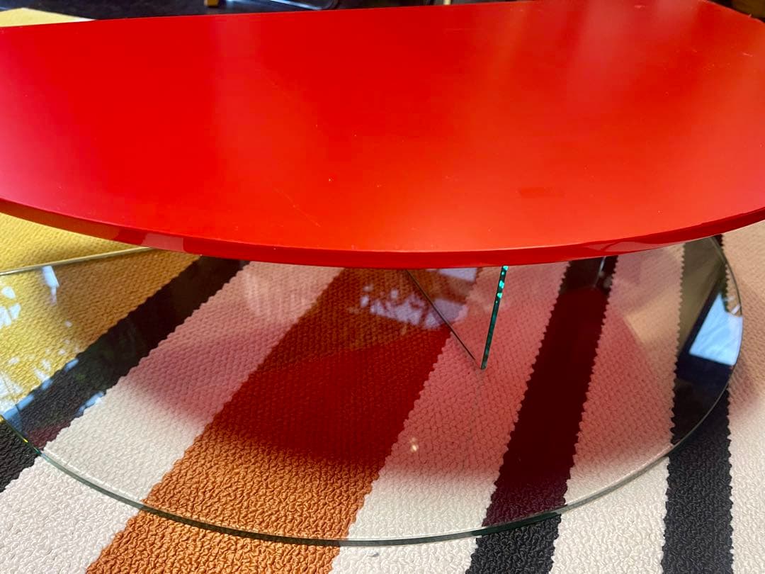 ミットセンチュリー 真紅 半円 ガラス コーヒーテーブル 2WAY