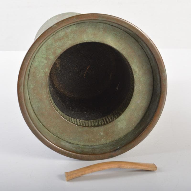 松華堂　古銅青銅　杵型　饕餮文花瓶　花器　共箱　N　6389