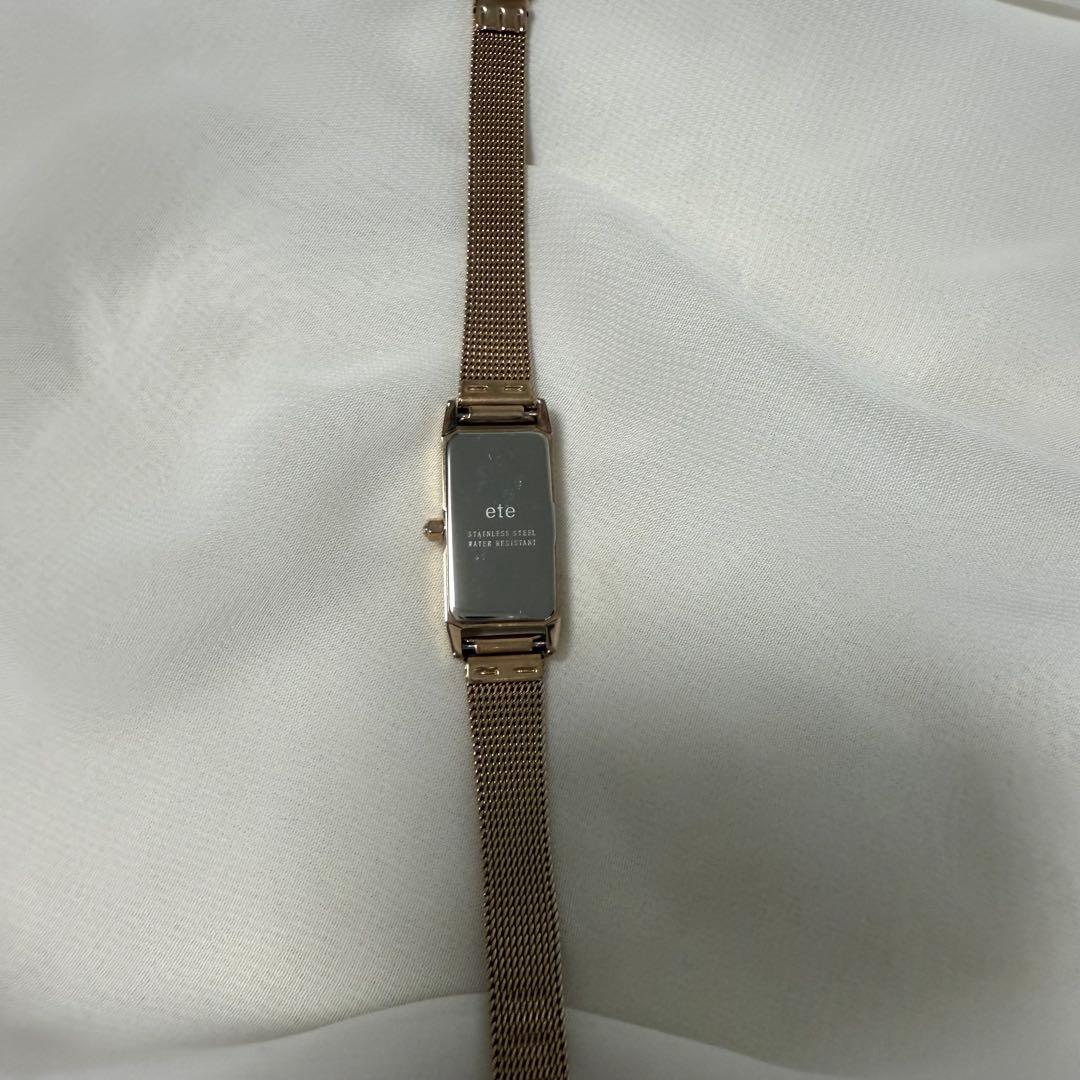 【ete】【美品】レクタングルフェイス メッシュベルト ウォッチ ピンクゴールド