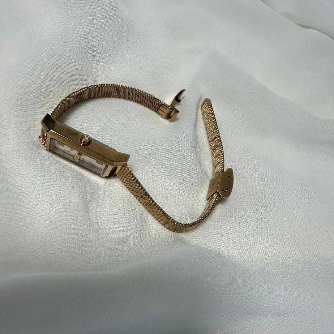 【ete】【美品】レクタングルフェイス メッシュベルト ウォッチ ピンクゴールド