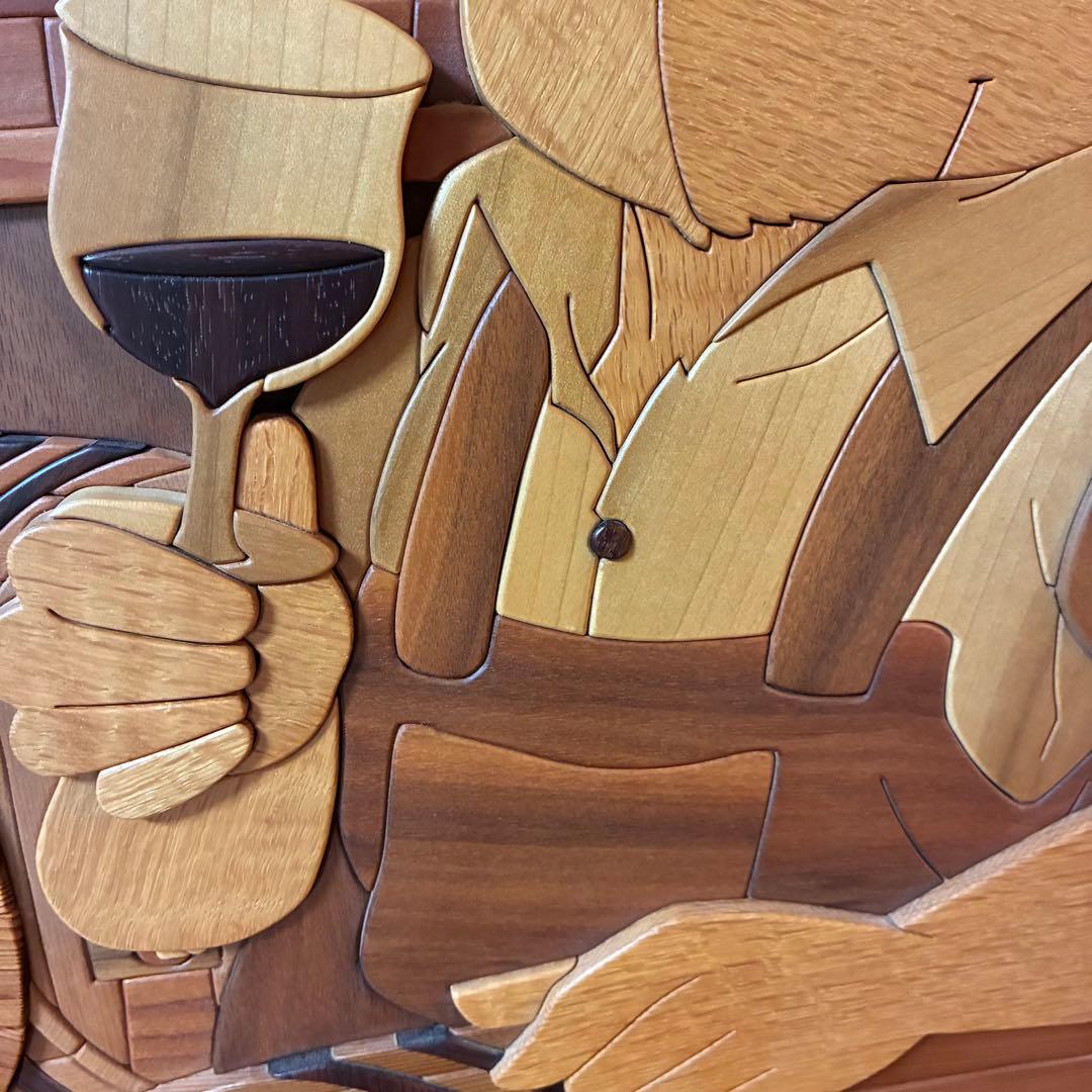 美品 【あさのたかを】木製 組木絵 タイルアート 大型木版画 くま ワインセラー