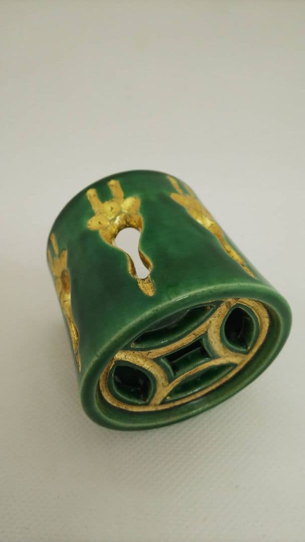 和田桐山造  七鶴透 蓋置 琴浦焼 淡々斎書付