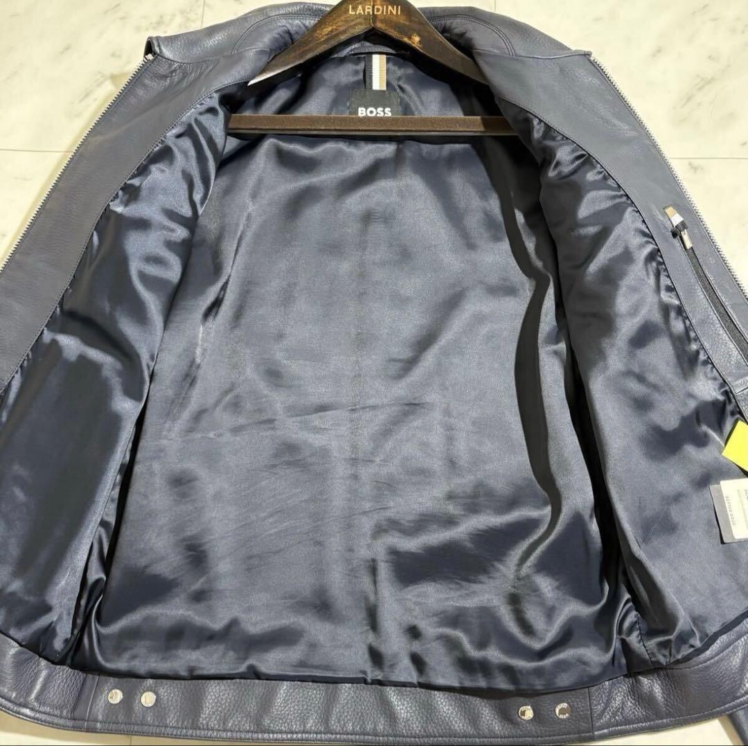 新品未使用タグ付き✨ HUGO BOSS レザージャケット 48 ネイビー L